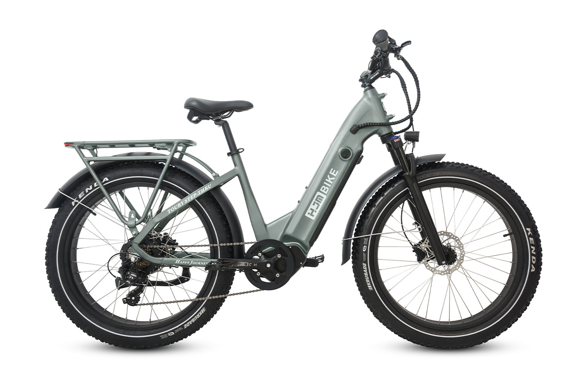 e bike trekking bike Fat Tire eBike All Terrain Electric Bike Adult Long Range Battery 750W Mountain Trial Off Road Bike, Step-Through / Ocean Green