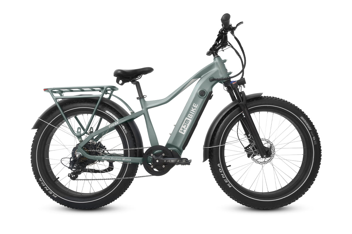 wheeler e bike fully Fat Tire eBike All Terrain Electric Bike Adult Long Range Battery 750W Mountain Trial Off Road Bike, High-Step / Ocean Green