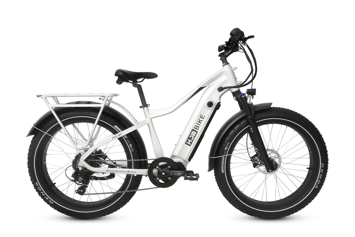 e bikes fully Fat Tire eBike All Terrain Electric Bike Adult Long Range Battery 750W Mountain Trial Off Road Bike, High-Step / Moonlit Silver