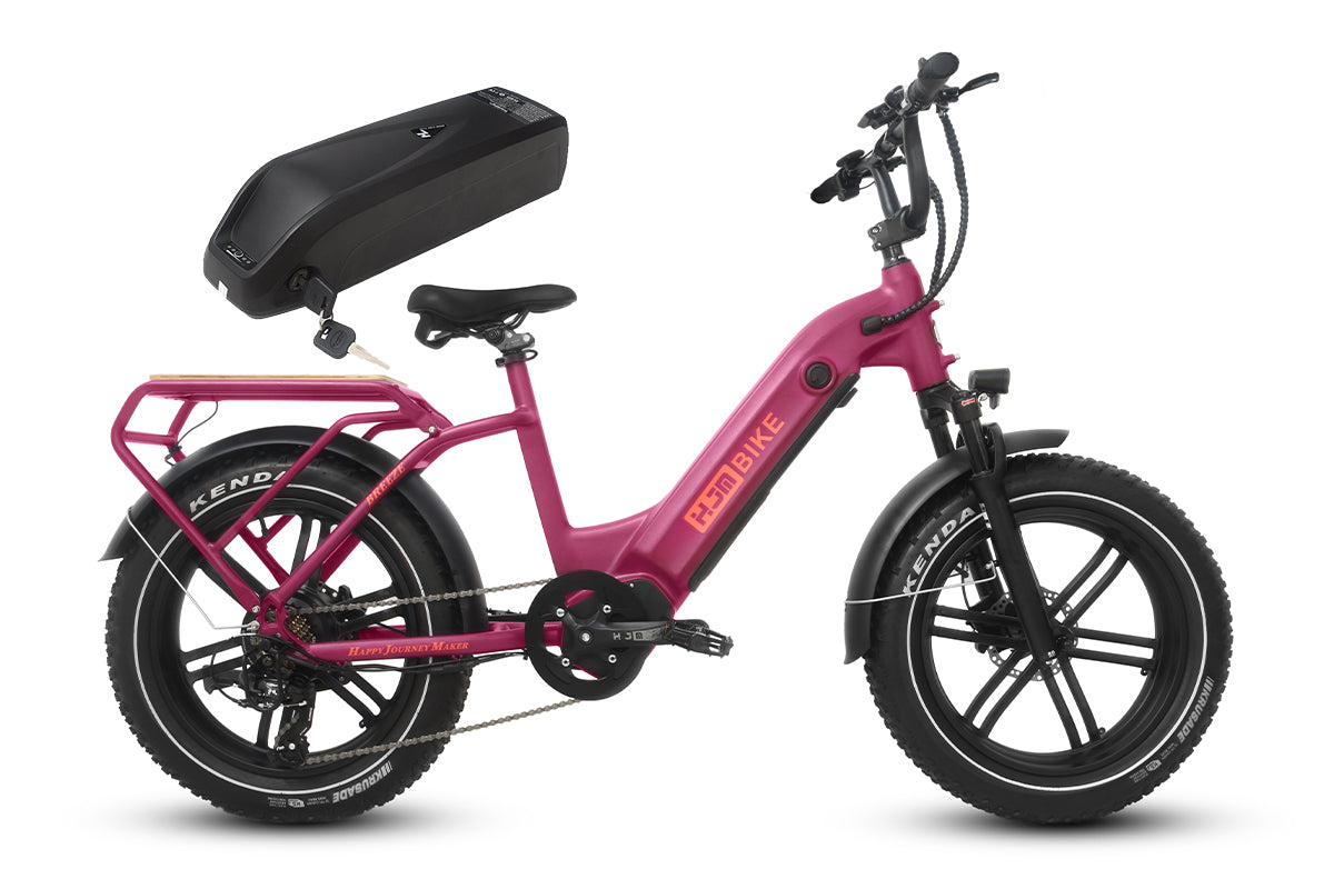 electric bicycle 20 inch Breeze Cargo Fat Tire Lifestyle eBike, Dark Magenta / Dual Battery(20Ah+17.5Ah)