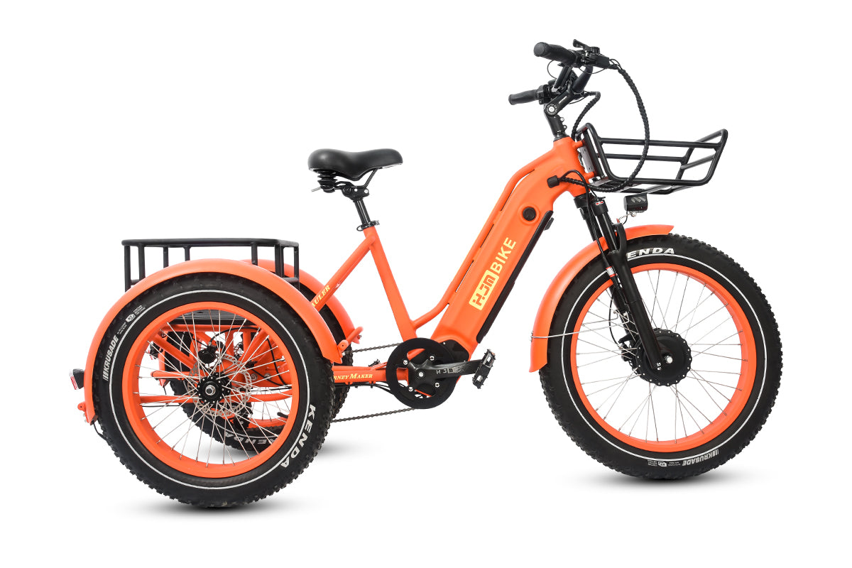 TriHauler Heavy Duty Fat Tire Utility eTrike, TriHauler Pro (Rear Drive 1000W) / Sunset Orange / Dual Battery(20Ah+20Ah)