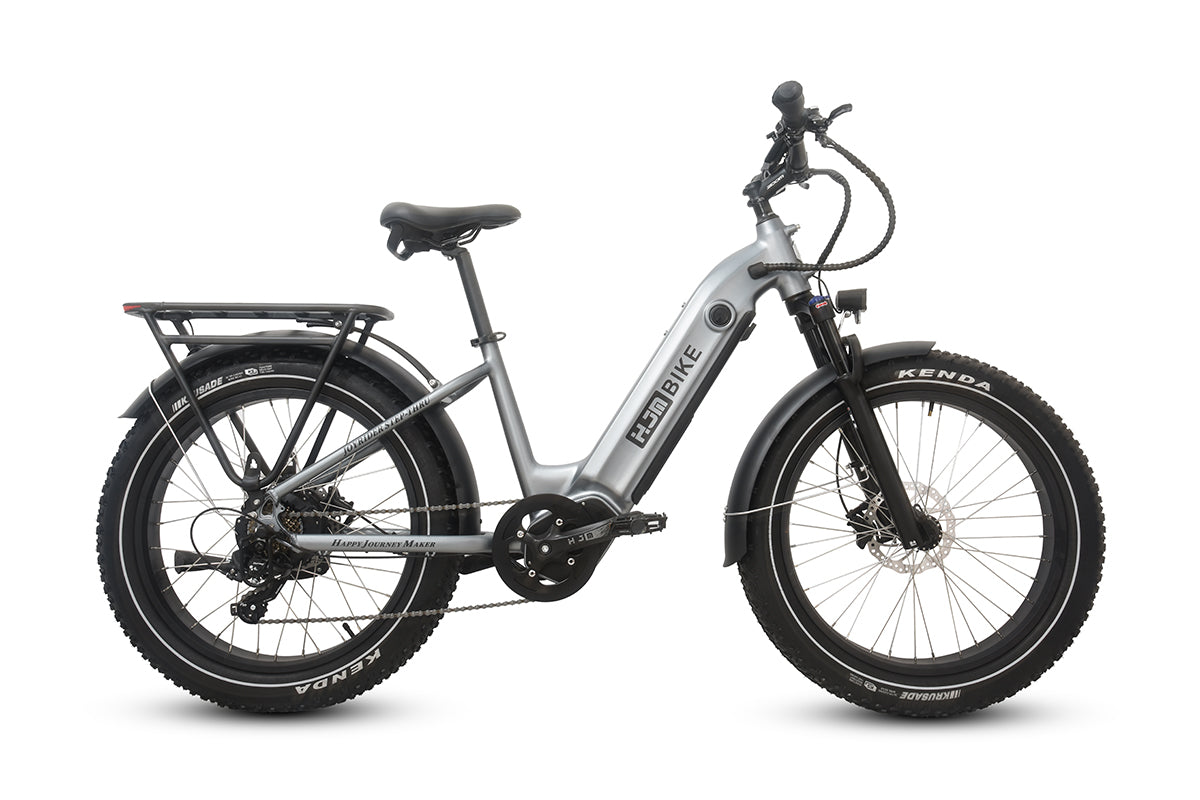 grey electric bicycle Joyrider Step-Thru Fat Tire Ebike 24"(Recommended height is 5'/ Fully Assembled) / Charcoal Gray(Fully Assembled)